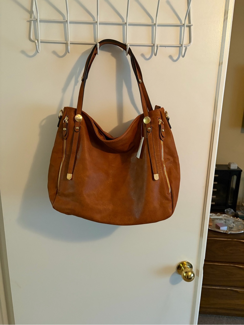 Classic Brown Leather look Tote Handbag